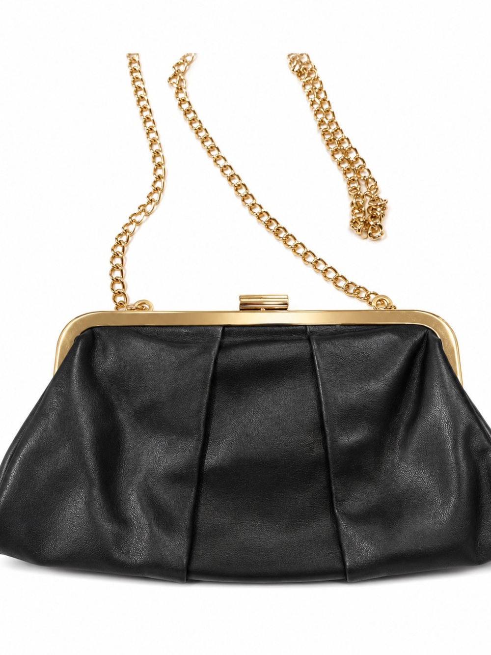 New Day Black Vegan Leather Vintage Clutch, 2000s, Gold Chain